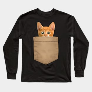 Orange Cat Kitty In My Your Pocket Long Sleeve T-Shirt